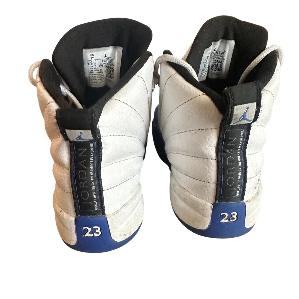Jordan 12 Retro‎ Blueberry White Blue Black Kids 3Y 151186-140 Basketball Shoes